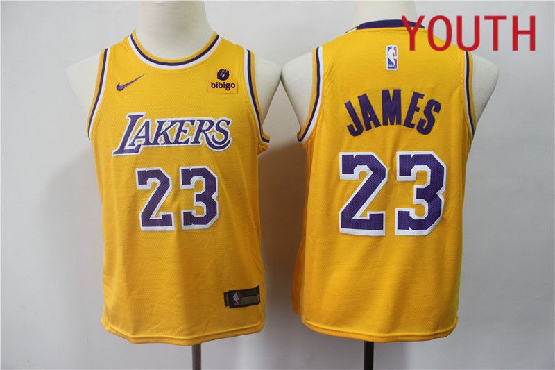 Youth Los Angeles Lakers 23 James Yellow Nike 2023 NBA Jersey